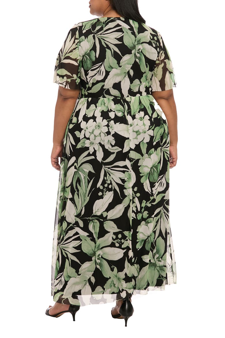 Mesh Flutter Sleeve Maxi Dress, Alternate, color, BLACK/ GREEN