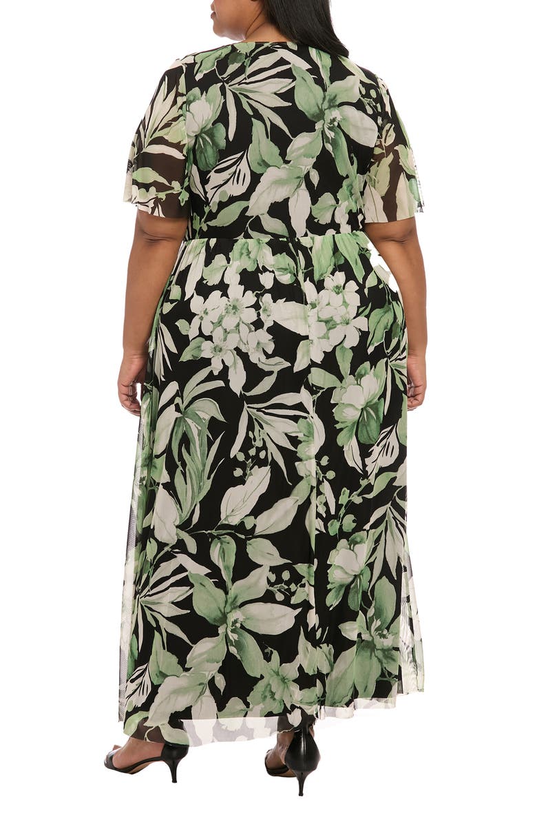 London Times Mesh Flutter Sleeve Maxi Dress, Alternate, color, Black/ Green