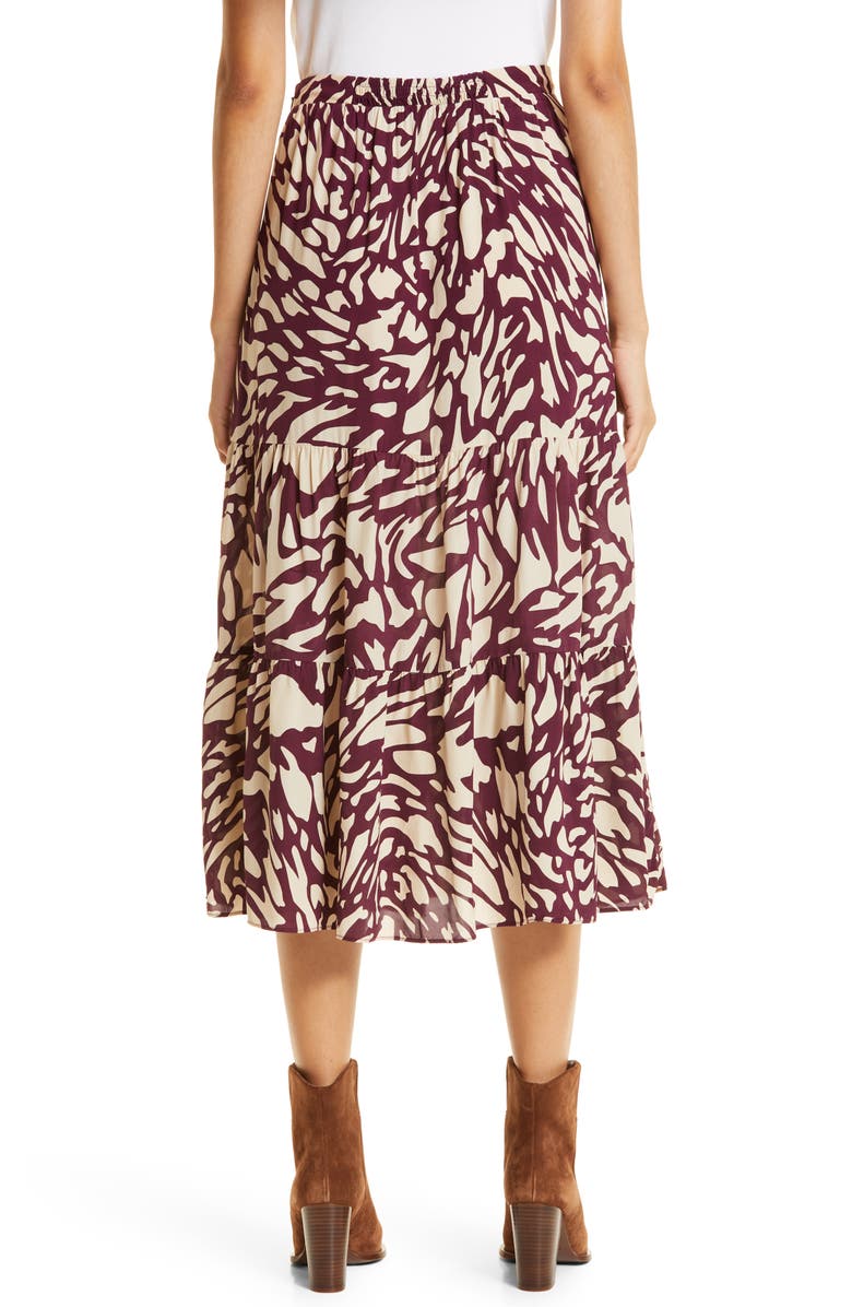 ba&sh Gianna Tiered Ruffle Skirt, Alternate, color, Bordeaux