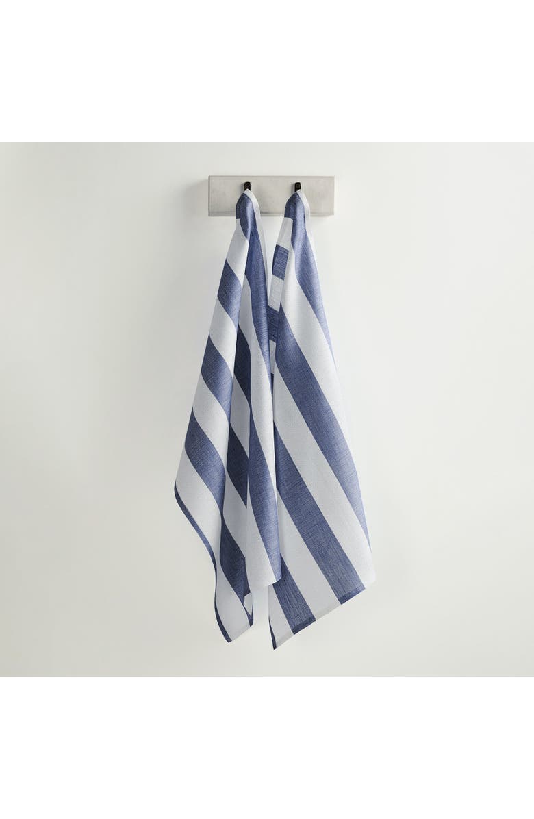 Solino Home Linen Kitchen Towels Set of 2, 17 x 26 Inch for Dining Table, Holiday and Everyday Table Decor - Cabana Stripe, Main, color, Navy And White