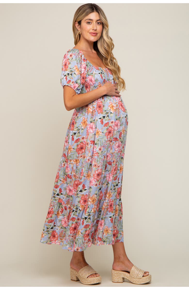 PinkBlush Floral Smocked Square Neck Tiered Maxi Dress, Alternate, color, Blue
