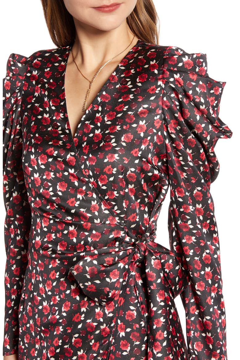 Long Sleeve Wrap Minidress (Nordstrom Exclusive), Alternate, color, BLACK ROSE DITSY