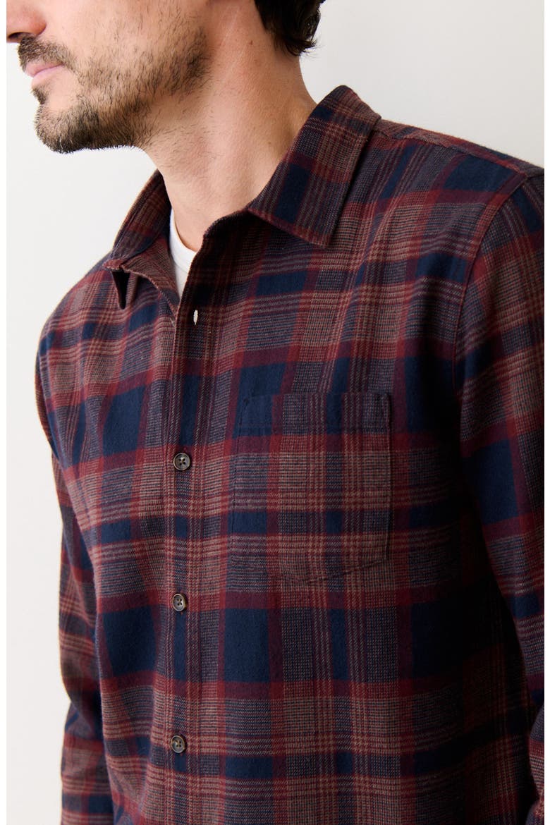 Tahoe Plaid Flannel Button-Up Shirt, Alternate, color, NAVY/ BURGUNDY PLAID