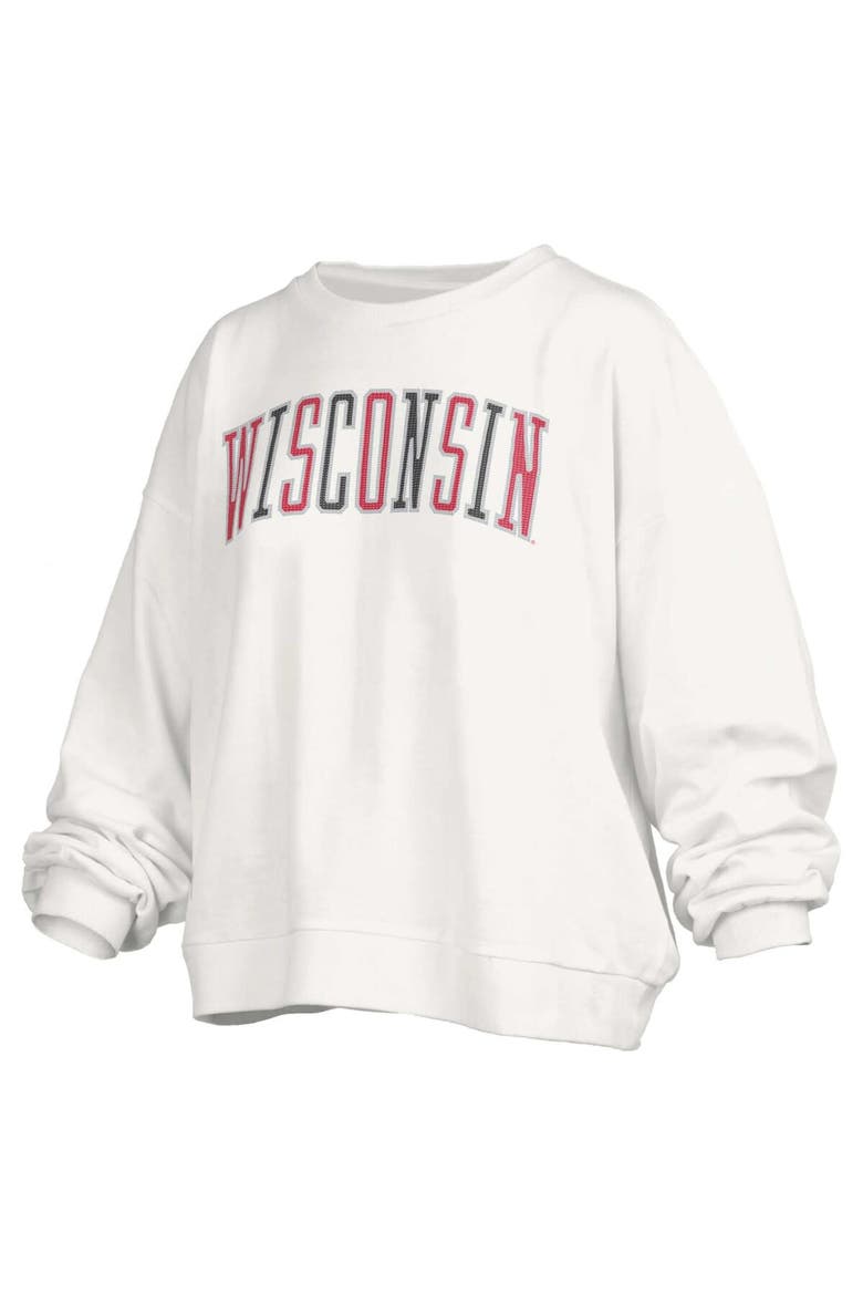 Women's Pressbox White Wisconsin Badgers Janise Waist Length Oversized Pullover Sweatshirt, Alternate, color, White