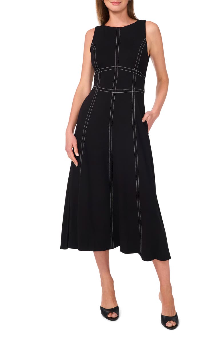 Halogen<sup>®</sup> Contrast Topstitch Sleeveless Midi Dress, Main, color, 