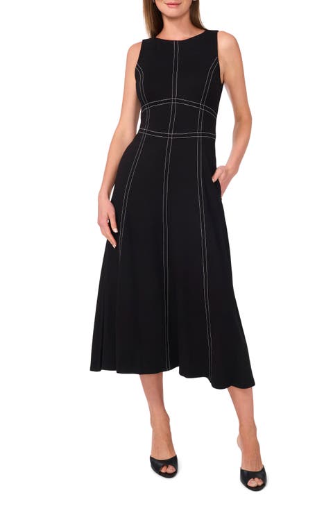 Contrast Topstitch Sleeveless Midi Dress