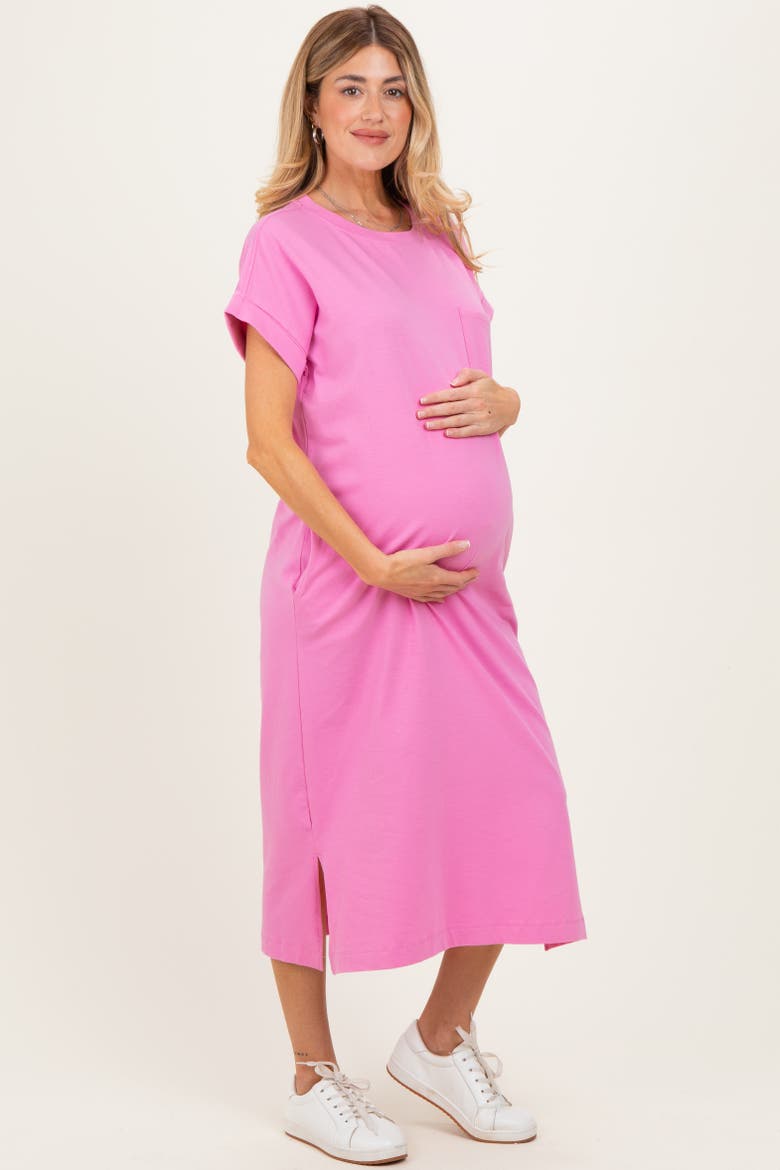 Pocket Front Midi T-Shirt Dress, Alternate, color, Pink