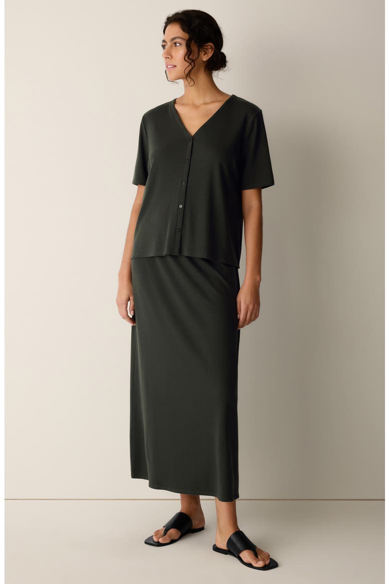 Rib Knit Jersey Button-Up Top, Alternate, color, SEAWEED