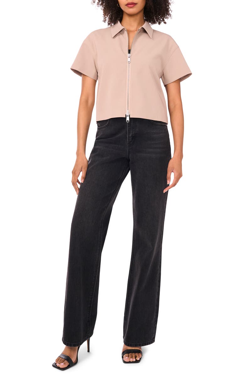 1.STATE Short Sleeve Twill Shirt Jacket, Alternate, color, Taupe