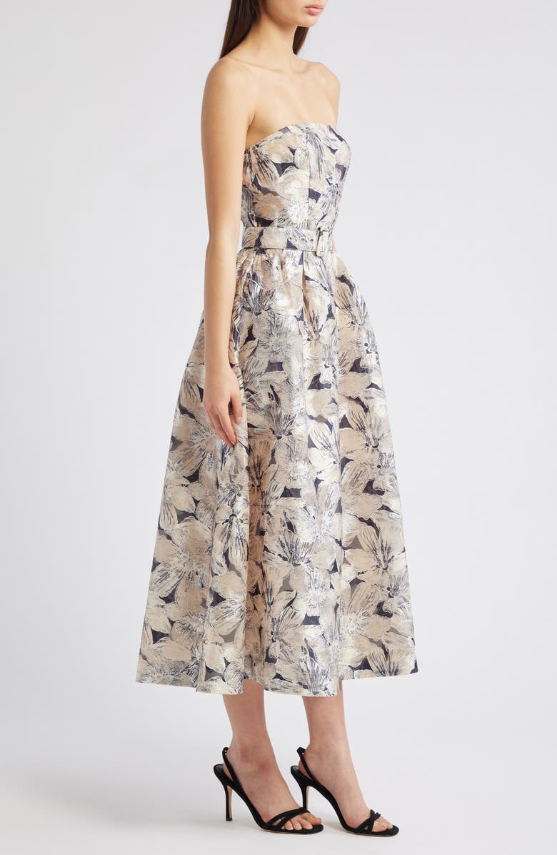 FREEMARKET Strapless Floral Jacquard Dress, Alternate, color, Ivory Multi