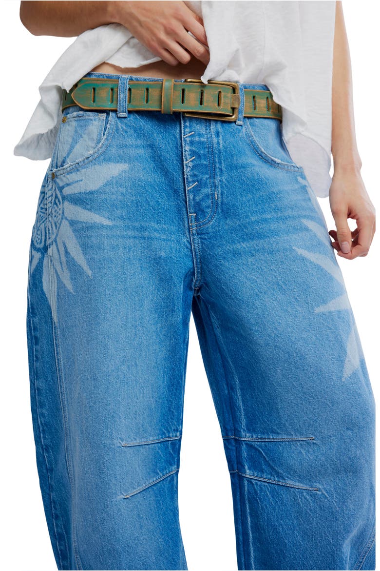 Good Luck Floral Print Barrel Jeans, Alternate, color, SUN FADE LASER - FAD