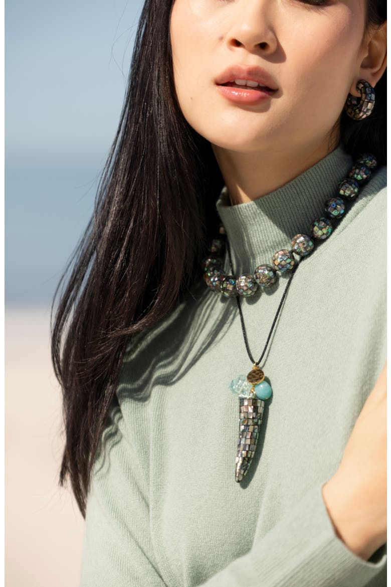 Abalone Tusk Cord Pendant Necklace, Alternate, color, MULTI