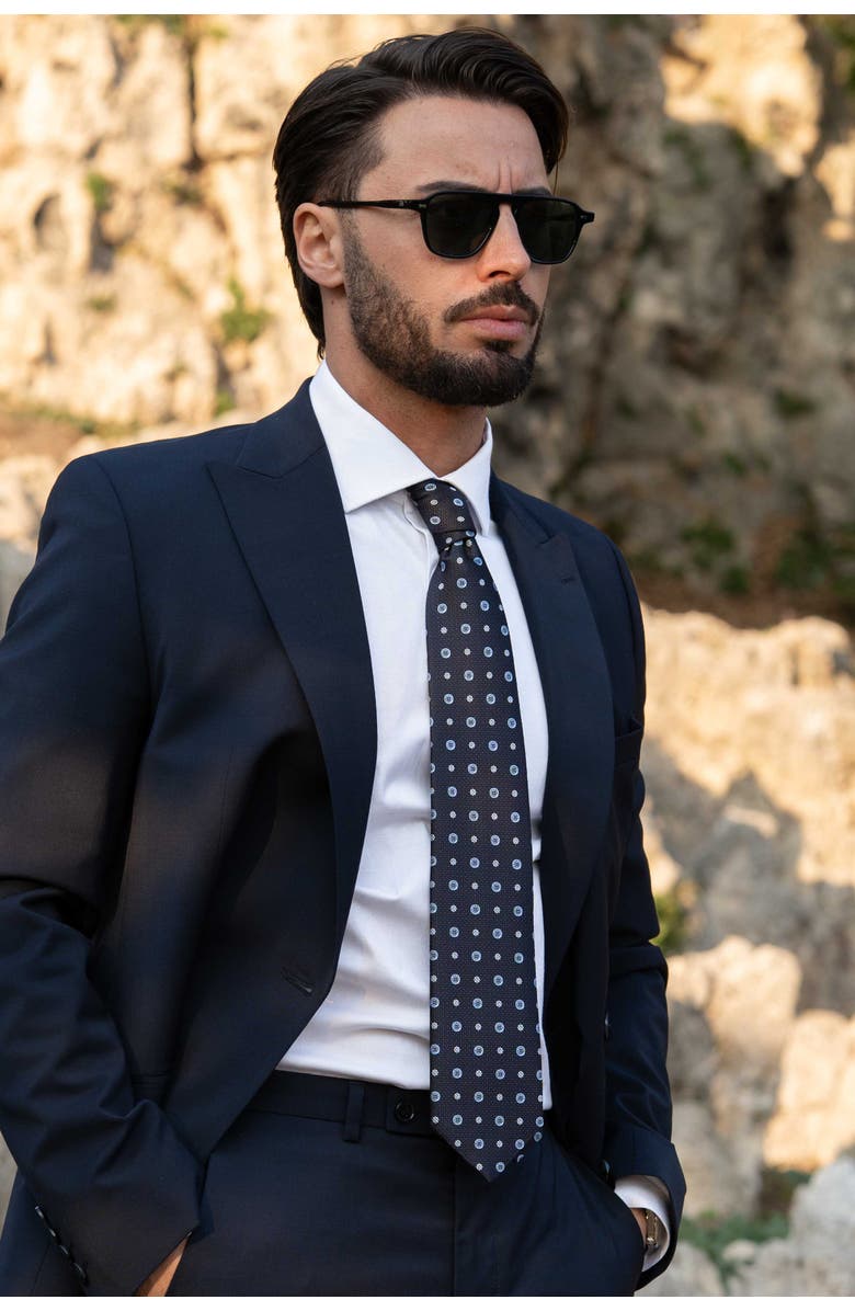 Elizabetta Benelli - Silk Jacquard Tie for Men, Alternate, color, Dark Navy