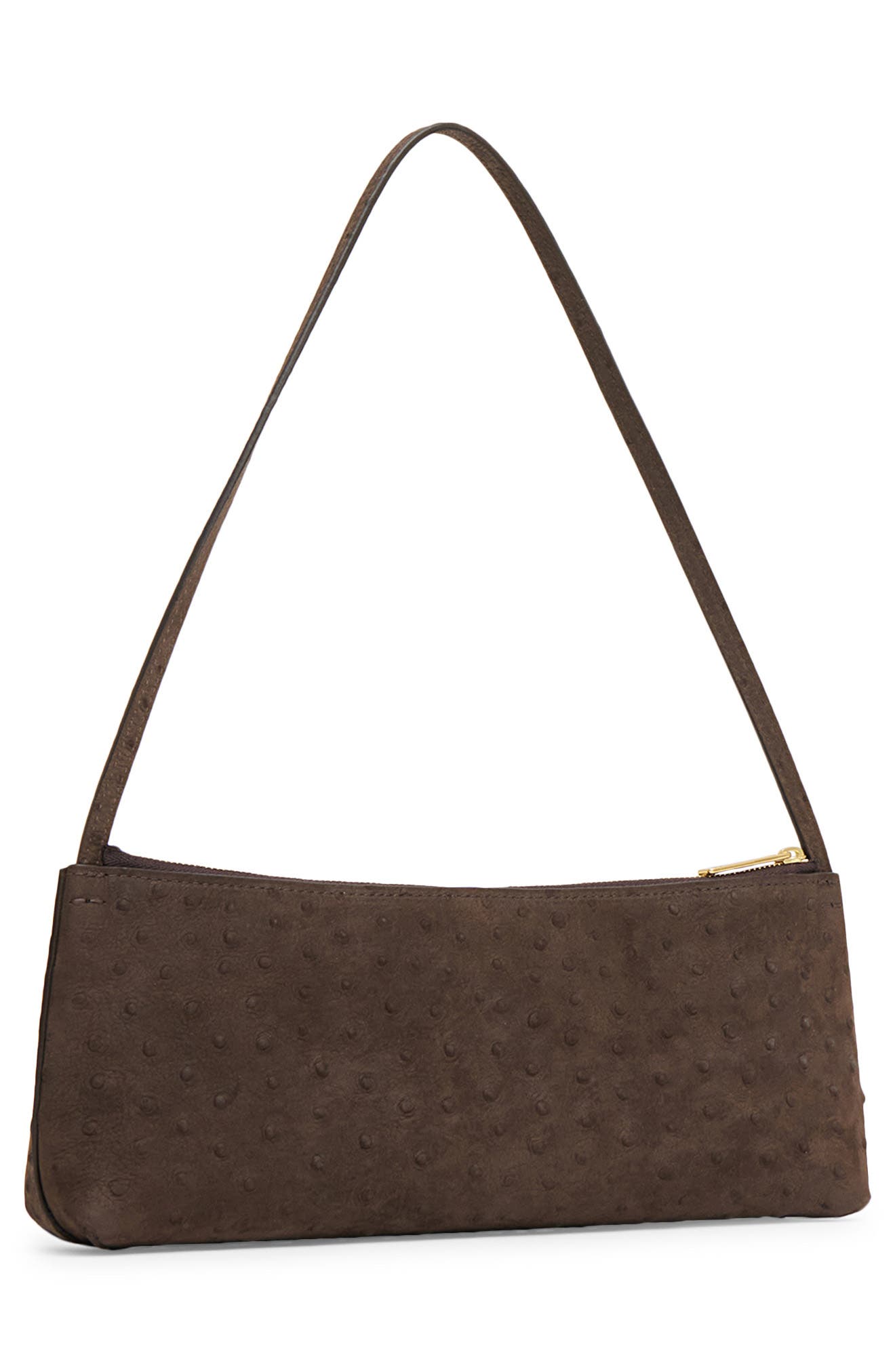 Gaia Ostrich Embossed Suede Baguette Bag, Alternate, color, EBONY