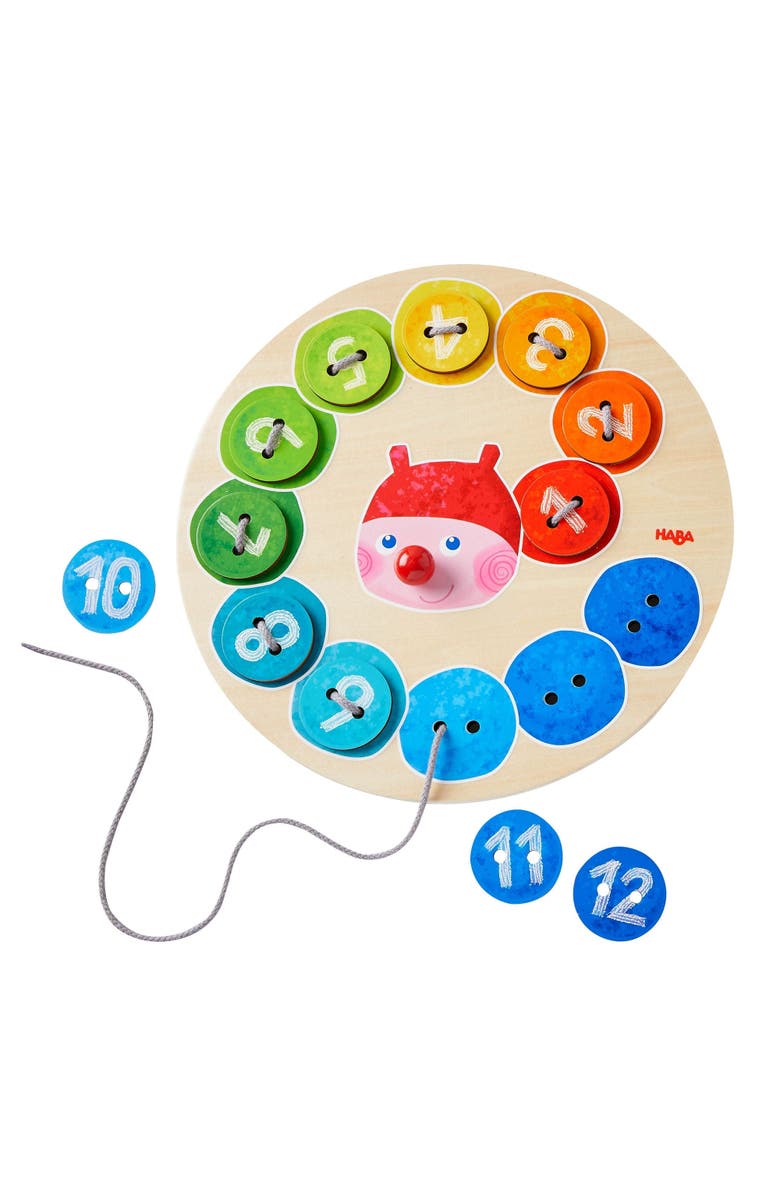 HABA Caterpillar Rainbow Preschool Learning Activity with Colors & Numbers, Threading Game & Fine Motor Toys for Ages 3+, Main, color, Multi