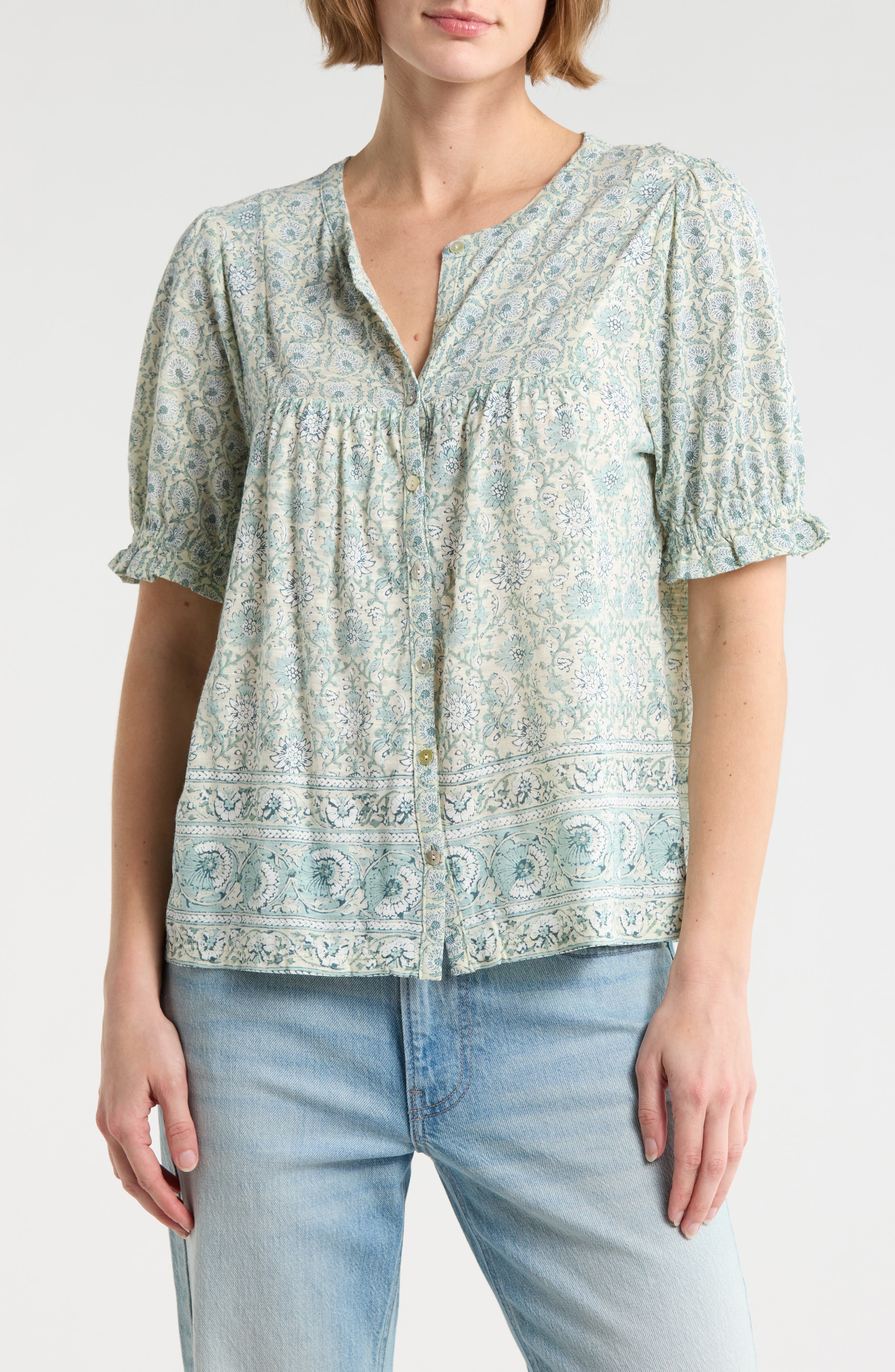 Lucky Brand Patterned Button-Up T-Shirt