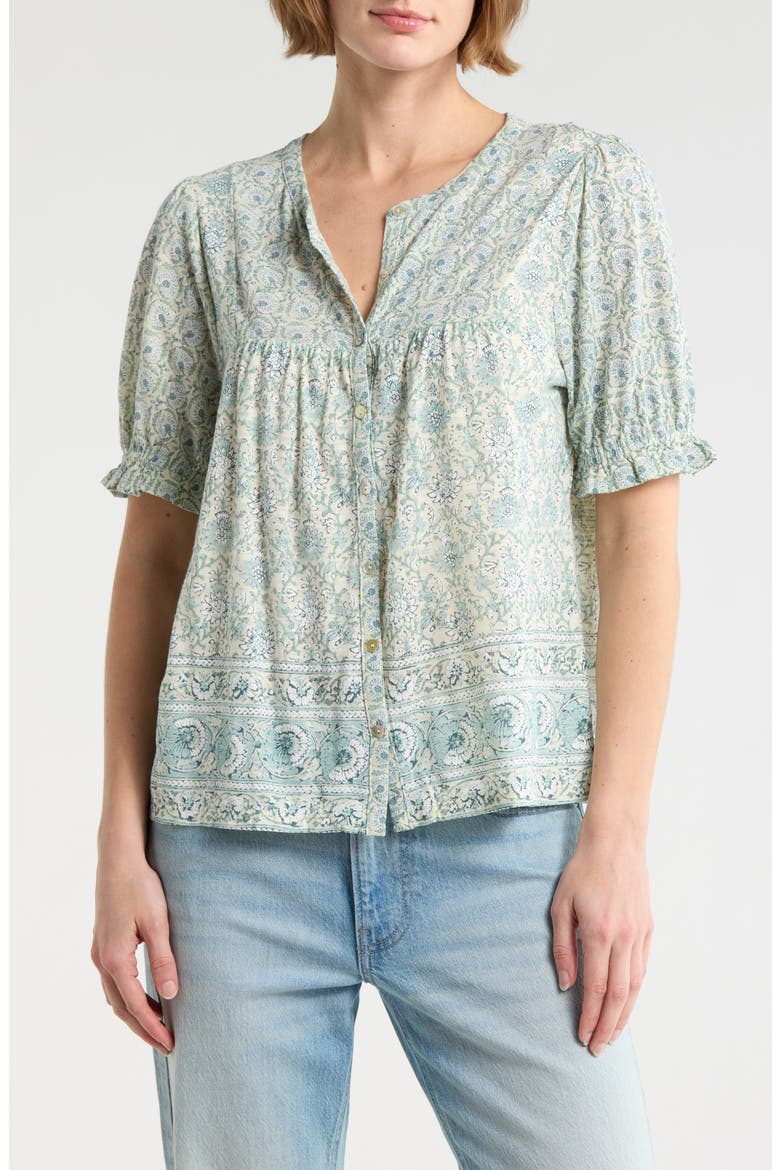 Patterned Button-Up T-Shirt, Main, color, GREEN MULTI