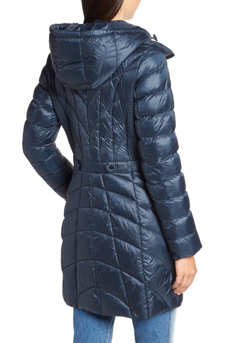 Glossy Quilted Walker Coat, Alternate, color, DEEP WATER