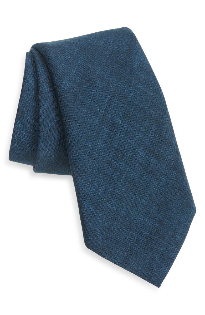 Canali Blue Mélange Brushed Wool Tie, Main, color, Blue