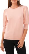 Chaus Beaded Collar Puff Sleeve Sweater