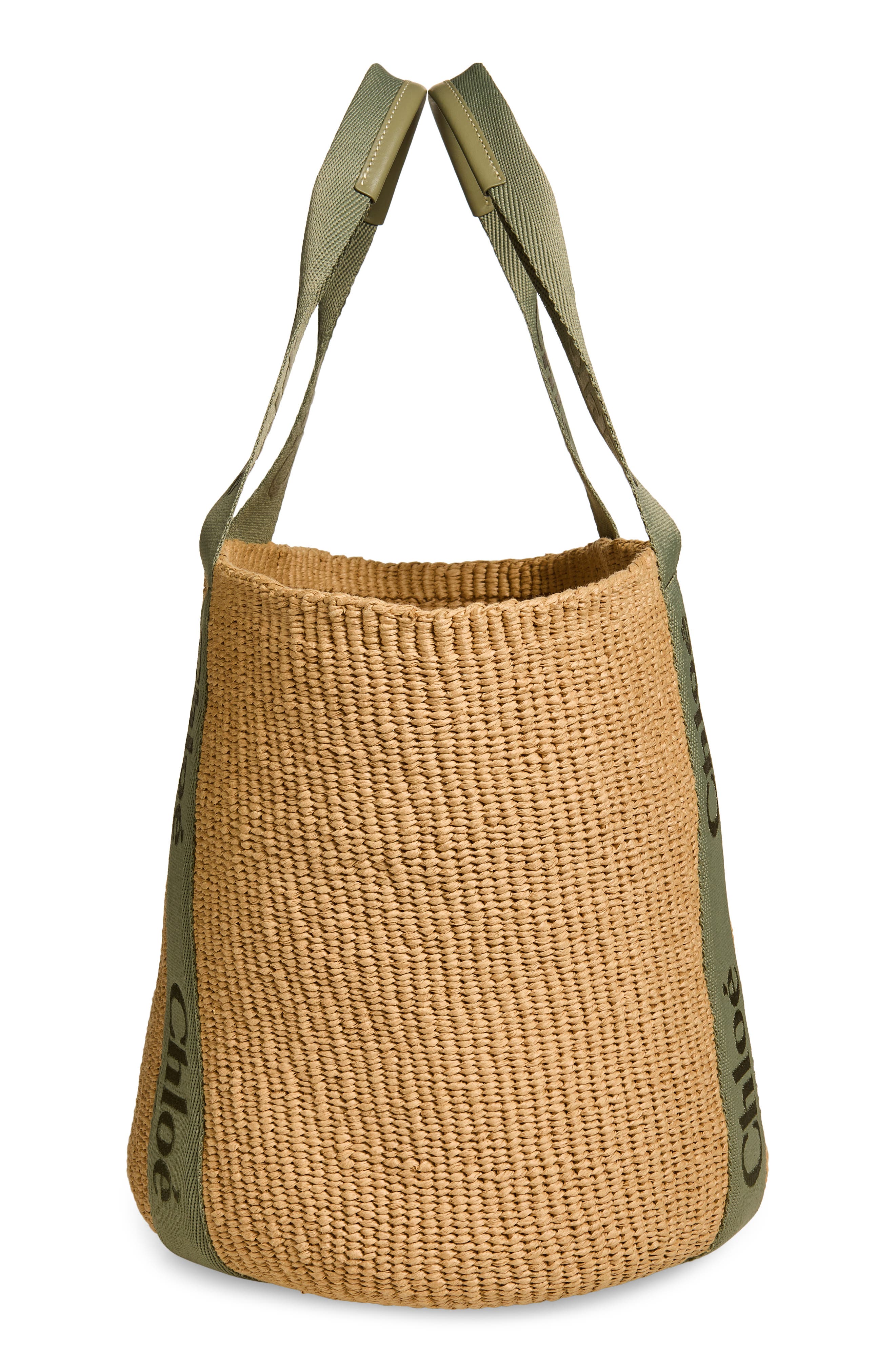 Chloé Large Woody Straw Basket Tote, Alternate, color, Aloe Green