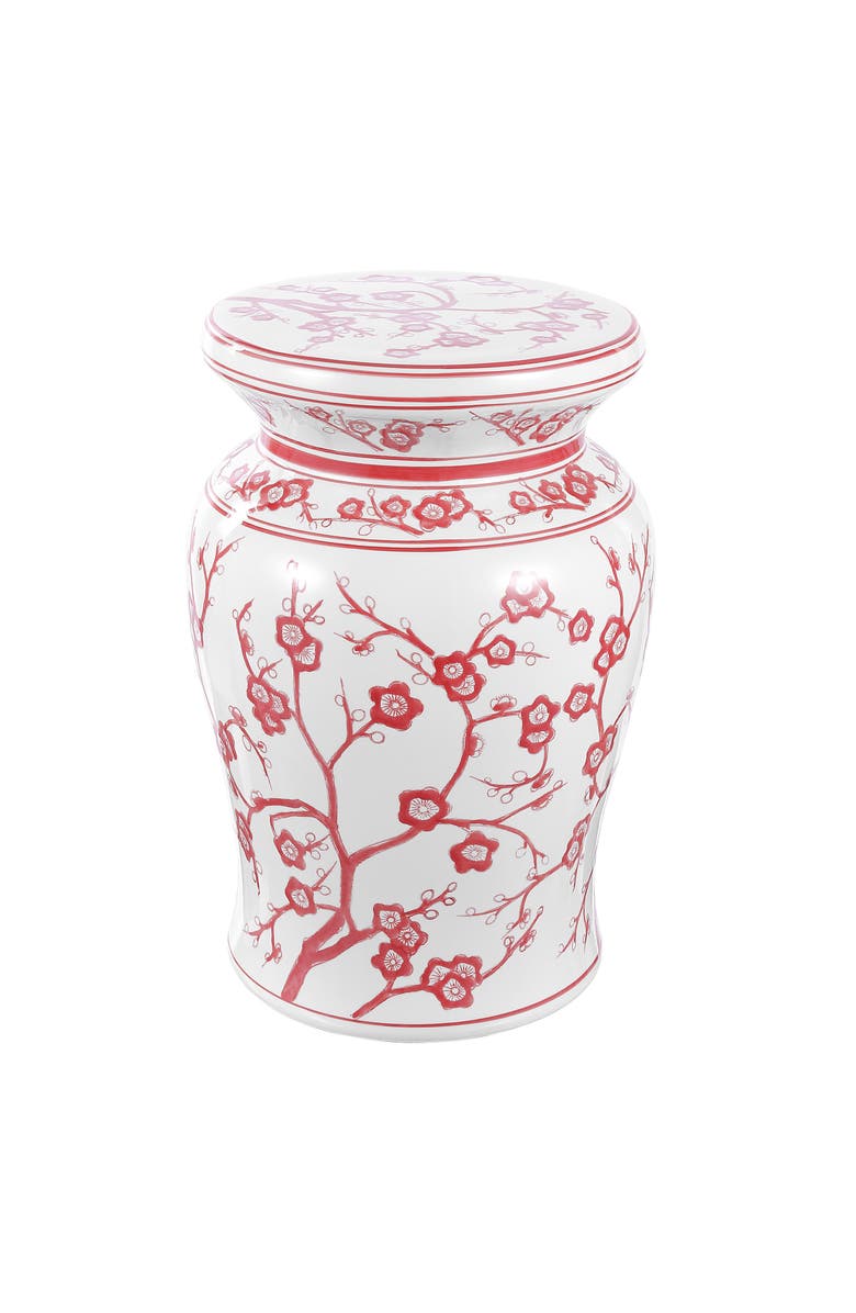 JONATHAN Y Cherry Blossom 17.75" Ceramic Garden Stool, Main, color, White/Red