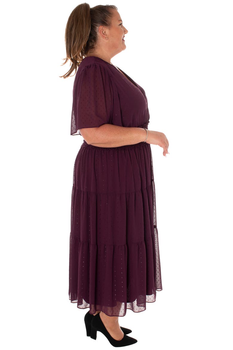 Dot Chiffon Tiered Maxi Dress, Alternate, color, EGGPLANT