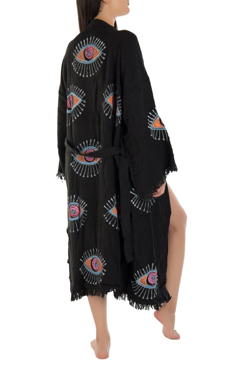 Forever & Always Shoes Aria Evil Eye Handmade Cotton Robe Cover-Up, Alternate, color, Black/White