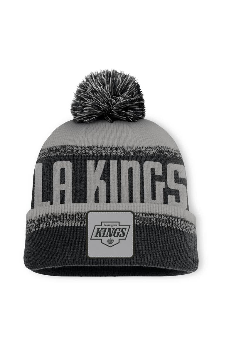 FANATICS Men's Fanatics Black/Silver Los Angeles Kings Fundamentals Thrive Cuffed Knit Hat with Pom, Main, color, Black