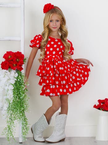 Girls Darling Polka Dot Ruffle Dress