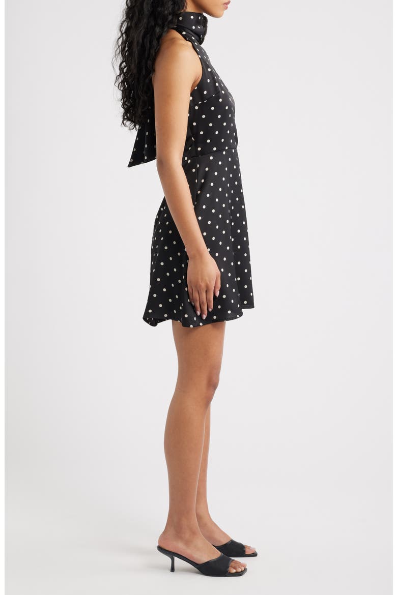 Sophie Polka Dot Halter Minidress, Alternate, color, BLACK