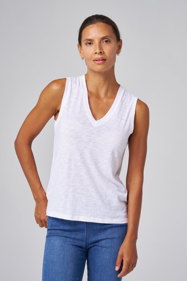 Slub Jersey V-Neck Sleeveless Tank, Alternate, color, White