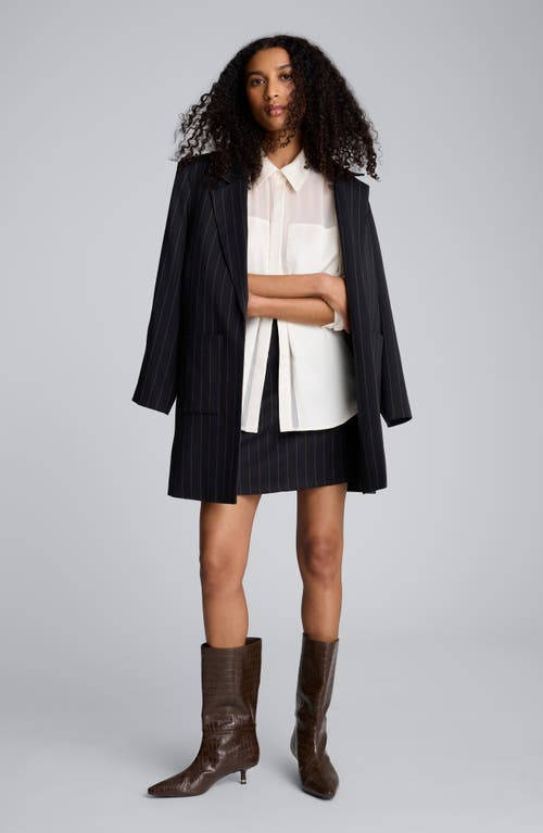 Kenneth Cole Pinstripe Patch Pocket Open Front Jacket In Black