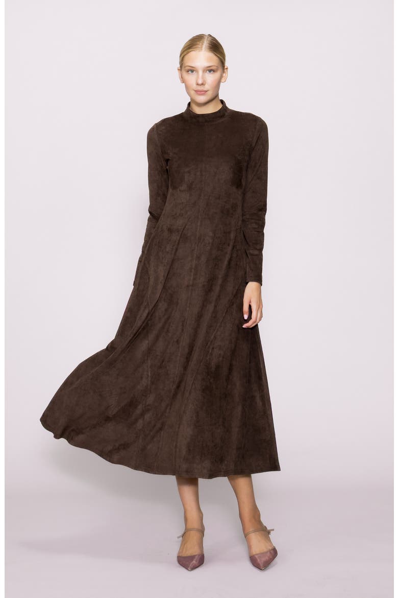Long Sleeve Faux Suede A-Line Dress, Alternate, color, DEEP BROWN