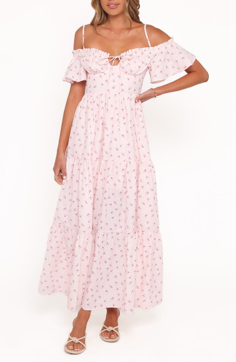 Petal & Pup Lachay Ditsy Floral Cold Shoulder Maxi Dress, Main, color, Pink Floral
