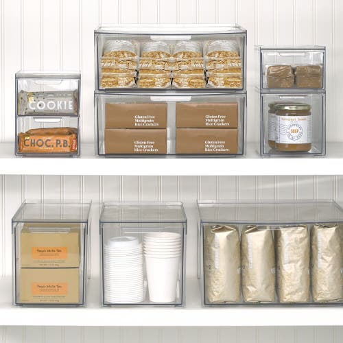 Mdesign Plastic Stackable Kitchen Pantry Organizer With Drawer In Transparent