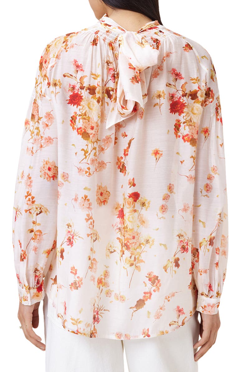 AllSaints Perla Floral Print Long Sleeve Woven Shirt, Alternate, color, Armada White