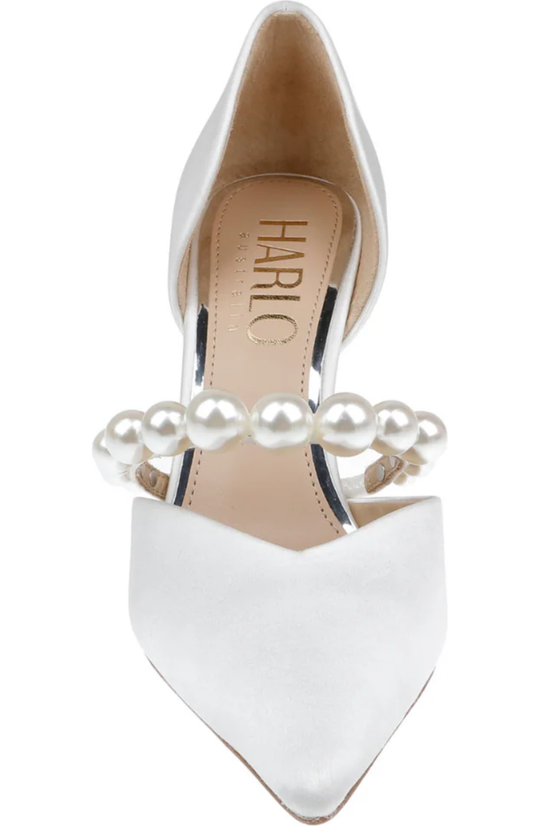 HARLO Emma - Satin Bridal D'Orsay Mid Heel with Pearl Strap, Alternate, color, Soft White Satin