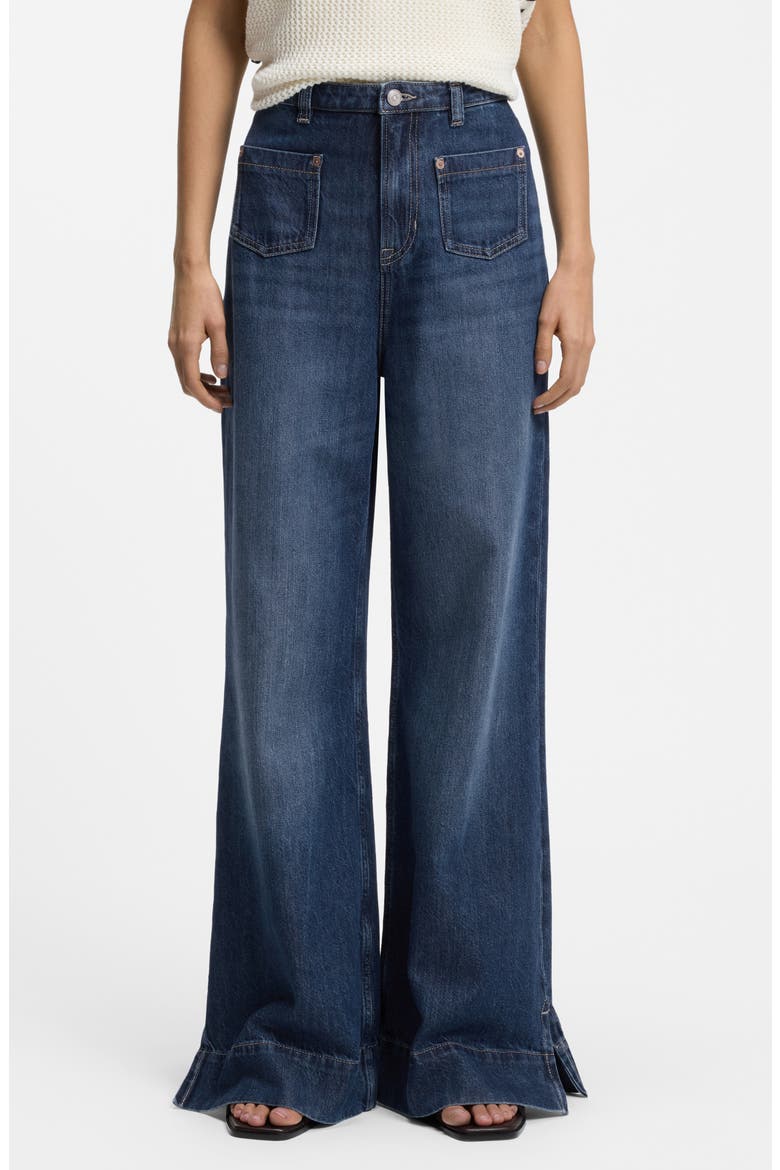 Marlene High Waist Wide Leg Flare Jeans, Main, color, DARK BLUE