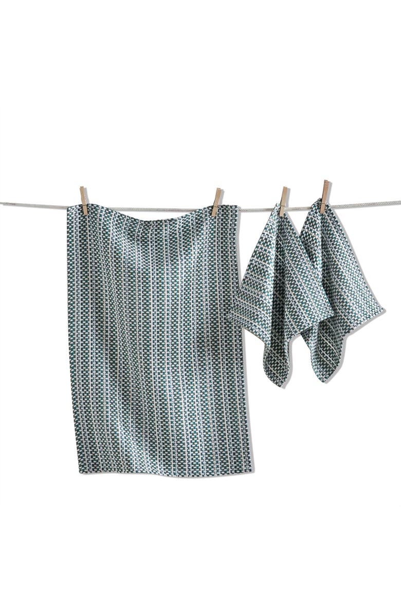 tag Variegated Green Cotton Dishtowel and Cloth Set for Kitchen, Main, color, Green