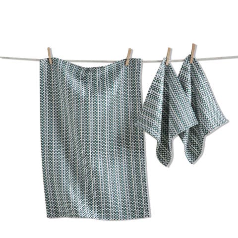 Variegated Green Cotton Dishtowel and Cloth Set for Kitchen