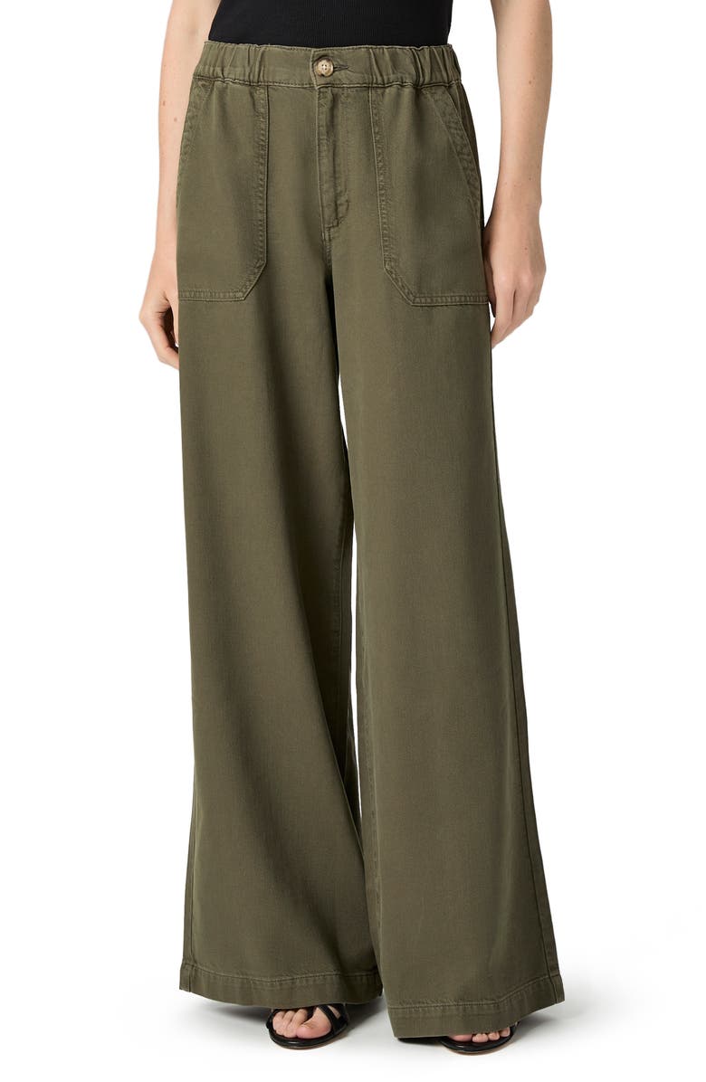PAIGE Rumi High Waist Cotton Blend Wide Leg Pants, Main, color, Vintage Dark Chartreuse