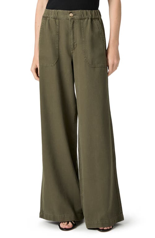 Paige Womens Vintage Dark Chartreuse Rumi Wide-leg Cotton Blend Trousers In Green