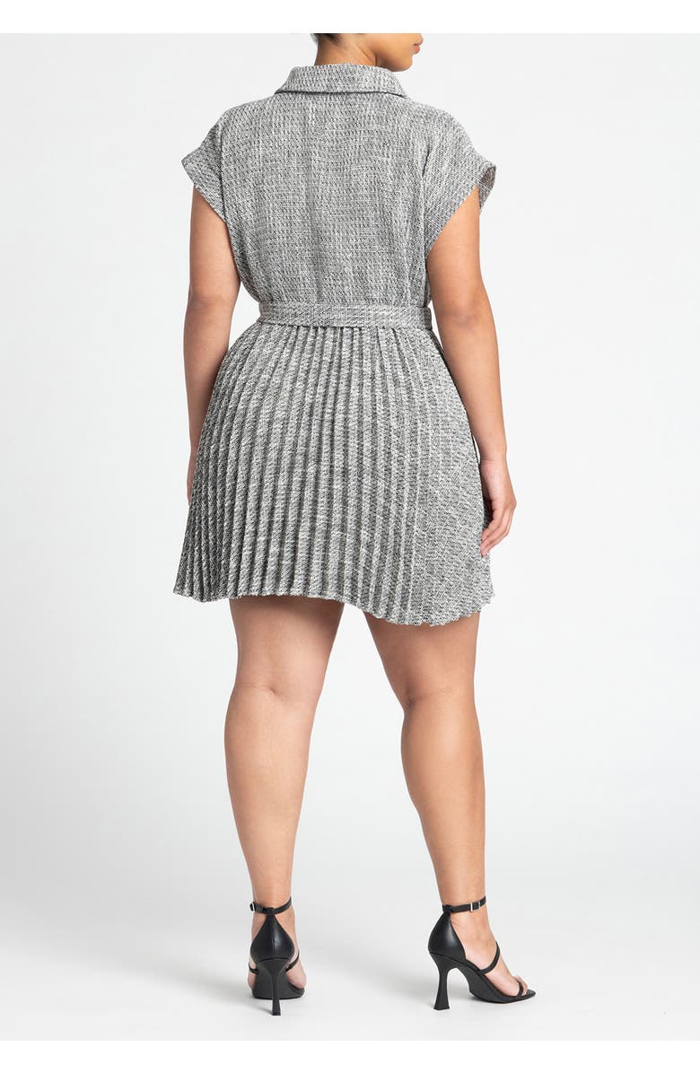 ELOQUII Tweed Pleated Mini Shirt Dress, Alternate, color, Black And White