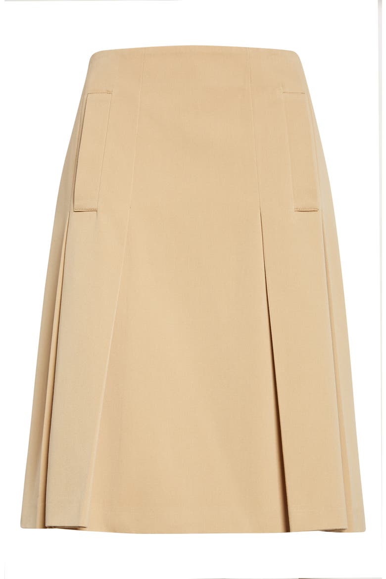 Pleated Cotton Twill A-Line Skirt, Alternate, color, BEIGE