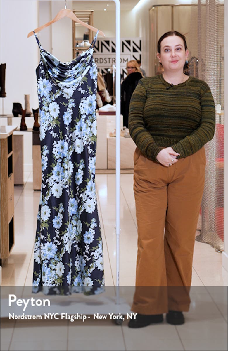 Print Cowl Neck Satin Gown, sales video thumbnail