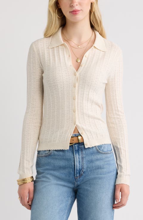 Ribbed Pointelle Cardigan