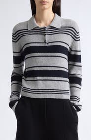 Lisa Yang Tinna Stripe Cashmere Rib Polo Sweater