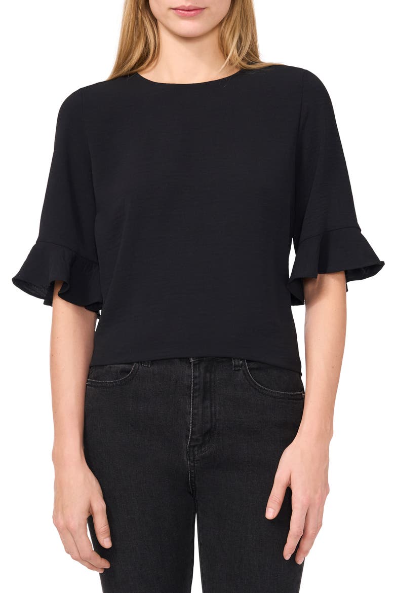 Ruffle Cuff Top, Main, color, RICH BLACK