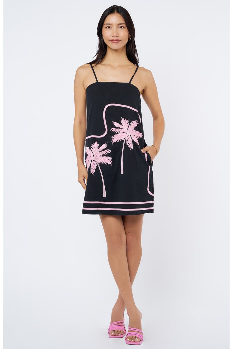 Dewa Embroidered Trapeze Dress, Alternate, color, BLACK